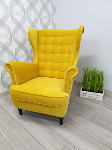 MartHome Einzelsofa Loungesessel mit Fußstütze Wohnzimmersessel, Stoffsessel - Relax Sessel TV Ohrensessel, Bequemer Loungesessel Wohnzimmer - Skandinavischer Sessel (Gelb S257)
