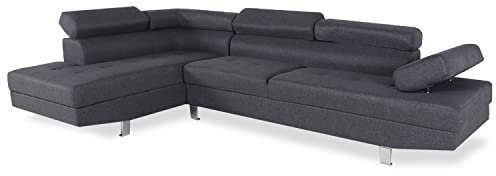 INTENSE DECO Charly - Canapé d'angle Gauche avec têtières relevables Tissu Gris foncé