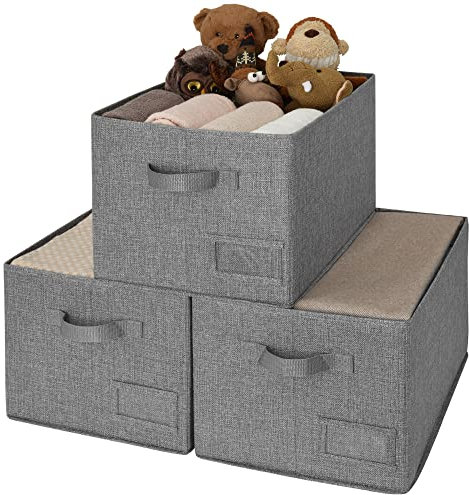 GRANNY SAYS Extra Groß Aufbewahrungsbox, 3er-Pack Aufbewahrungsboxen Stoff, Aufbewahrungskorb, Faltbare Stoffboxen, Boxen Aufbewahrung mit Griff, Kleiderschrank Organizer, Dunkel Grau Regalboxen