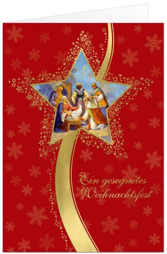 paperSky Weihnachtskarte mit schöner Goldprägung, Jesus, Maria und Josef, heilige 3 Könige (20 Stück)