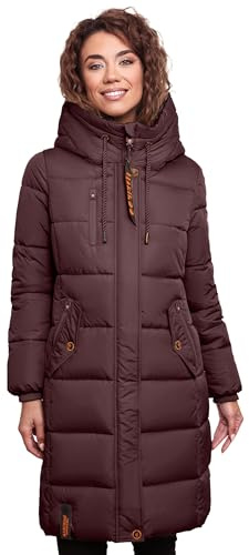 MARIKOO Damen Wintermantel Winterjacke mit Kapuze Steppmantel B941 [B941-Yuik-Weinrot-Gr.M]
