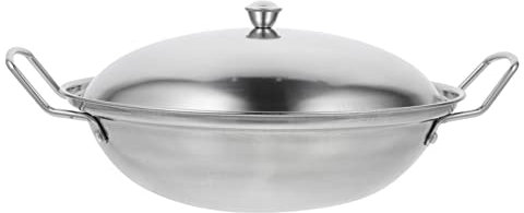 HEMOTON 1 Set Pentola Della Caldaia a Secco Con Coperchio Vaso Giapponese Pentola Di Pasta Wok e Padelle Per Pentola a Induzione Di Mare Acciaio Inossidabile Teglia a Fondo Tondo