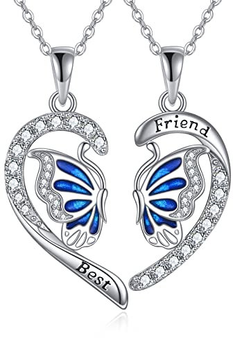 POPLYKE BFF Halskette für 2-Split Herz Schmetterling Anhänger Schwester Schmuck Beste Freundin Freundschaft Halskette Set von 2 Geburtstag Tag Geschenke für sie