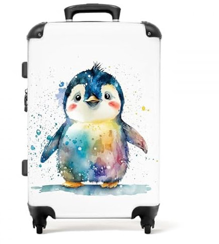 NoBoringSuitcases.com Kinderkoffer, Kinder Koffer, Koffer Groß, Koffer Kinder, TSA Schloss, Reisekoffer Kinder, Koffer 20kg Gepäck, Suitcase Large, Koffer Mittelgroß (Pinguin - Aquarell, 67 cm - 72 L)