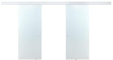 Vente-unique - Porte coulissante double avec système en applique - 2 x H205 x L83 cm - Verre trempé dépoli - ALINA