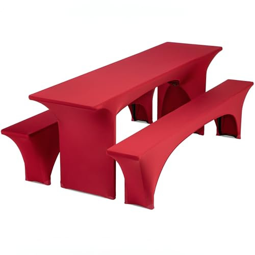 Gräfenstayn® Leopold Stretch - Biertischhussen-Set 3 TLG für Bierzeltgarnitur - 50cm oder 70cm Tischbreite - mit Öko-Tex Siegel Standard 100 : Geprüftes Vertrauen (Rot, 70x220cm)
