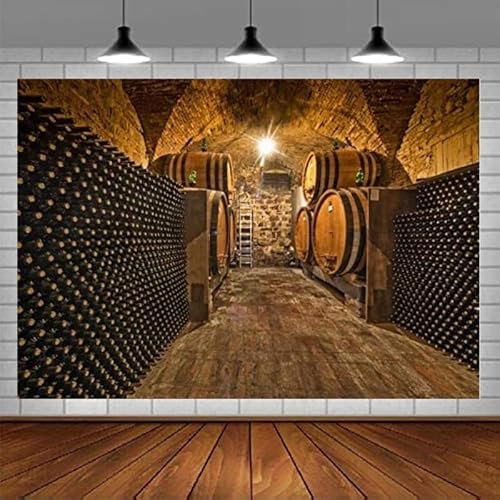 Photographie Toile de Fond Cave à vin souterraine Chêne Barrils Bouteilles Échelle Plancher en Bois Fond Portrait Photo Shoot Studio Accessoires 300x200