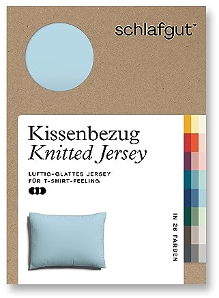 schlafgut Knitted Jersey Kissenbezug 60x80 cm Blue Light Uni weicher Premium Kopfkissenbezug einzeln, faltenfrei mit Elasthan