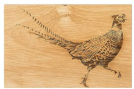 Selbrae House Oak Cutting Board. Pheasant Design. Practical, Durable, Sustainable Chopping Board. 30x20x2cm Crafted in Scotland from Scottish Oak