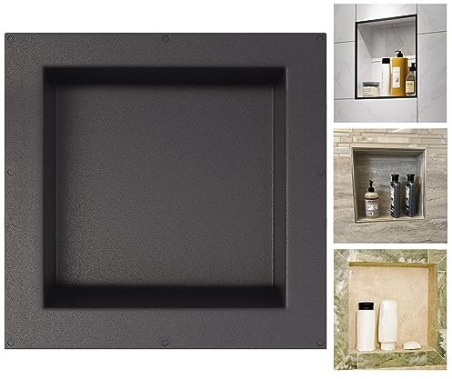 Wandnische Dusche Befliesbar, Duschnische aus ABS-Kunststoff für Trockenbau oder Mauerwerk, Vorgefertigte Bad Nische für Badezimmer Toilettenartikel Aufbewahrung (30x30x10cm, Schwarz)…