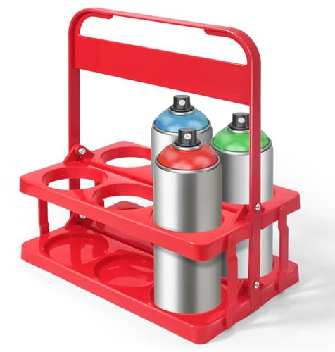 Kevenal Portable Spray Can Holder, Paint Bottle Organizer for Garage & Home, 6 Holes Spray Bottle Storage Rack, Spray Bottle Organizer - Red