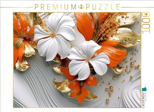 CALVENDO Puzzle Elegante Wellen - edle Blüten in orange, Gold und weiß | 1000 Teile Lege-Größe 64 x 48 cm Foto-Puzzle für glückliche Stunden