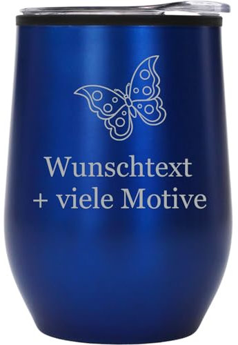 Trinkbecher mit Deckel - personalisierter Becher Bowl Blau 350 ml mit Gravur, Name, Spruch, Motiv - lustiges Wein Bier Trink Geschenk