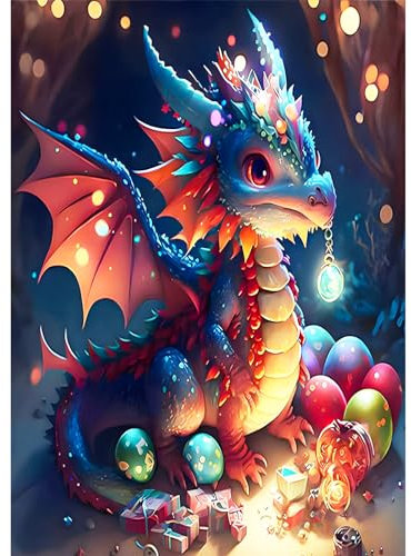 AIRDEA Cartoon Drache Diamond Painting Set für Erwachsene, Diamond Painting Kits, 5D Diamant Malerei Set, DIY Diamantmalerei Basteln Bilder Arts als Geschenk für Home Wand Décor 30x40cm