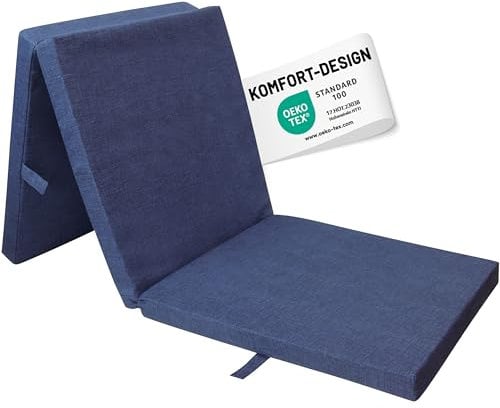 RelaxXL Klappmatratze Junior 190x60x7cm Blau meliert | Faltmatratze mit Tragegriff | Schlafmatte Schaumstoff 7 cm | Gästematratze 3-teilig | Bezug waschbar | Öko Tex 100