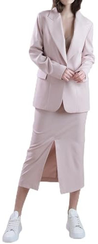 Tailleur Donna Imperial con Giacca Monopetto spinata e Gonna Midi a Tubino con Cintura Colore Rosa Cipria Taglia S