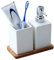Nuscen Accesorios de baño, juego de baño 3 en 1, dispensador de jabón, soporte de cepillo de dientes de cerámica y bandeja de bambú, material de cerámica, blanco para baño, lavabo, bañera, champú