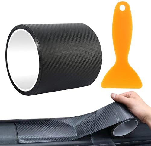 Autofolie Schwarz, 10cm*300cm Carbon Folie Selbstklebend, Carbonfolie Lackschutzfolie Mit Kunststoffschabern, Matt für Auto, Fahrrad, Motorrad