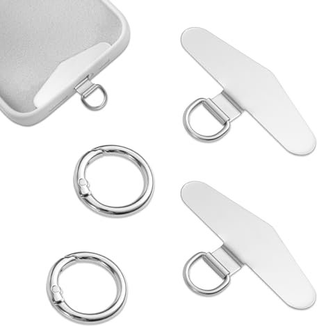 XIHIRCD 2pcs Phone Tether Tags, 1.89x0.91in Stainless Steel Phone Strap Tether Tabs with 2pcs Metal Spring Rings Reliable Silver Cell Phone Lanyard Patch for Cell Phone Replacement Part