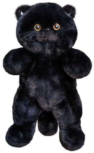 HUIJUFU Realistisches Katzenplüschtier, 45 cm, Kuscheltier, lebensechte ausgestopfte Katze, weiches Plüschtier, Peluche de Gato (Black)