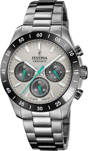 Festina Unisex Uhr Analog Edelstahl 316L Grau - Quarz Chronograph - Mineralglas hochresistent - 10 ATM wasserdicht F20703/1 - Ceramic