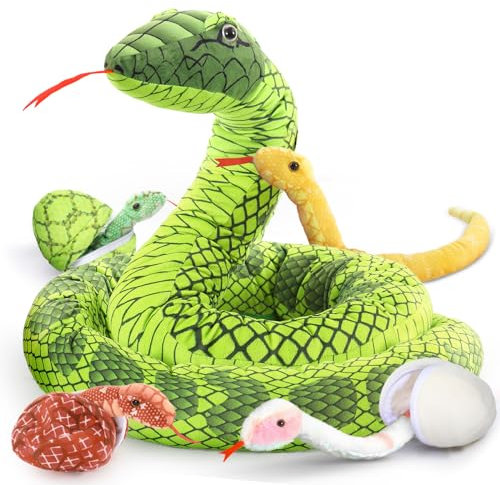 MorisMos 300cm lang Schlange Kuscheltier XXL mit Baby im Bauch, riesen groß Plüschschlange Plüschpuppe, Flauschiger Stofftier Plüschtier Snake Geschenk für Jungen