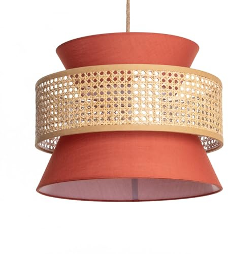 LEDKIA Pendelleuchte aus Rattan und Stoff Chulu Terrakotta | Fassung E27