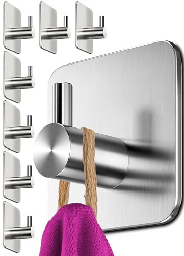 4smile Portasciugamani senza foratura, set da 8 ganci in acciaio inox, autoadesivi con cuscinetti adesivi, ganci adesivi antiruggine, extra forti come sostegni per asciugamani per cucina e bagno