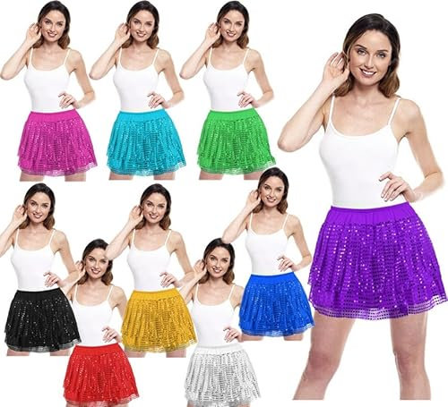 Partilandia Gonna da donna con paillettes in vari colori 40 cm (Fucsia)