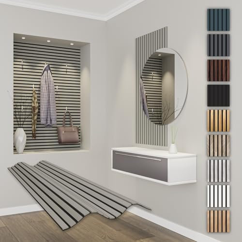 HEXIM Acoustic Panels, 118 x 60 cm, Flexible Slat Wall, Wood MDF Wall Panels, Slat Cladding, Wall Cladding, Interior Decoration, Soundproofing (1 Panel / 0.708 m² Sand Grey - APF02)