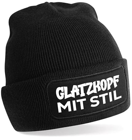 Herzbotschaft Beanie Strickmütze mit Spruch | Glatzkopf mit Stil | Farbwahl | Unisex SoftTouch angenehm weiche und warme Wintermütze | OneSize Einheitsgröße für Erwachsene