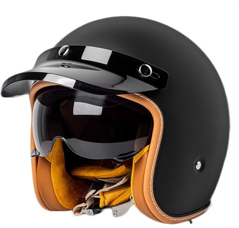3/4 Halber Motorradhelm, Retro-Motorradhelm, ECE/DOT-Zugelassener Retro-Jet-Helm Für Damen Und Herren, Jethelm mit Visier, Hochwertiger Motorradhelm, Moped, Motorrad, Helikopter H,XXL(63-64CM)