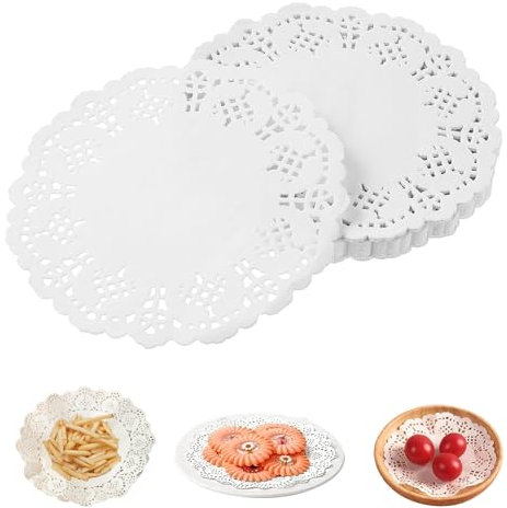 banjiabb 280 Stück Rundes 9 CM Spitzenpapier für Kuchen, Tortenspitze, Weißes, Rundes Papier Spitzendeckchen, Hochzeit, Geburtstag, Party, Kuchen, Pizza