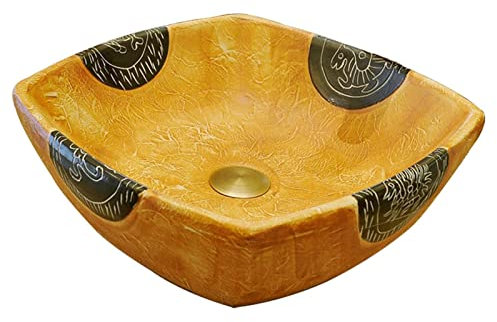 Fregadero de Baño Lavabo de baño vintage fregadero de encimera de fregadero cuadrado buque cuadrado fregadero de baño de cerámica de porcelana 16.1 x16.1 x5.3 Fregadero de Cerámica(A)