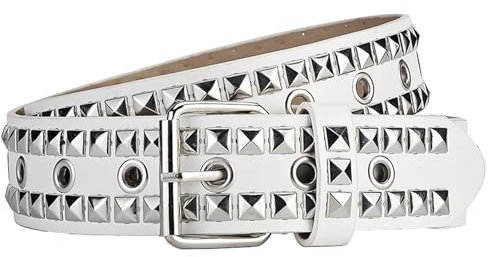 Umimiss Nietengürtel – Pinker Gothic-Gürtel für charakteristische Mädchen, Y2K-Gürtel, PU-Leder-Pyramiden-Nietengürtel, Punk-Nietengürtel, modischer Nietengürtel für Jeans, Lederhosen, weiß, One size