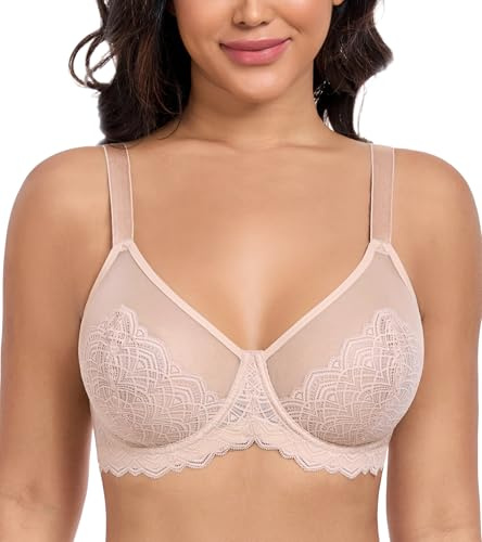 DotVol Donna Minimizer Pizzo Sexy più Dimensione Copertura Completa Underwire Reggiseno Quotidiano(Beige, 6F)