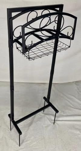 Kingson Supporto autoportante per tubo da giardino con cestino portaoggetti – acciaio verniciato a polvere nero resistente, contiene tubo da 150 m, design rimovibile e portatile con strumenti di