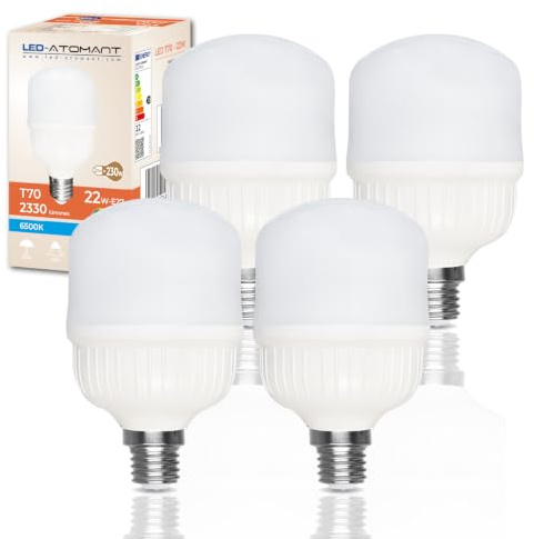 LED ATOMANT Lot de 4 Ampoule LED E27 T70 22W, Couleur Blanc Froid (6500K), 2330 Lumens, Équivalent 230W traditionnel