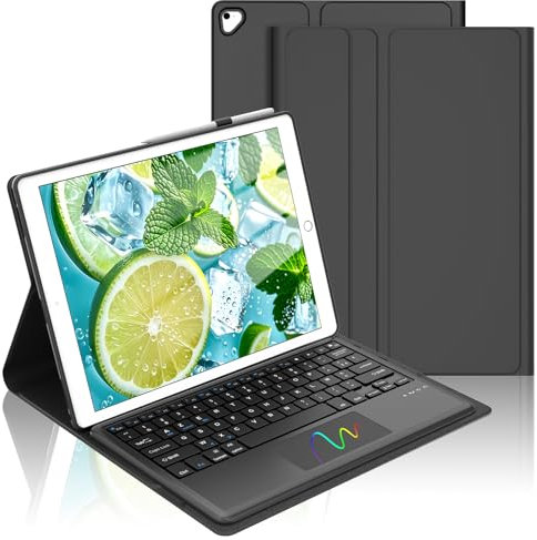 FOGARI Clavier pour iPad Pro 12.9 2017/2015,Coque Clavier pour iPad Pro 12.9 2eme/1eme Generation avec Touchpad,Rechargeable Clavier AZERTY, Noir