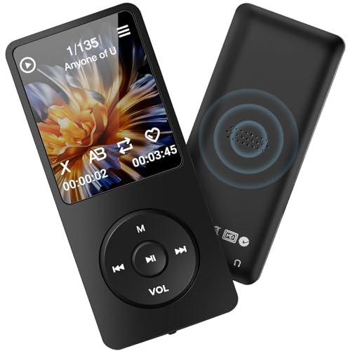 MP3 Player mit Bluetooth 5.2, MP3-MP4-Player Sport Musik-Player mit 32 GB Speicherkarte, 1.8 Zoll TFT Farbbildschirm, mit Lautsprecher, Sprachaufzeichnung, Video, FM Radio, E-Book