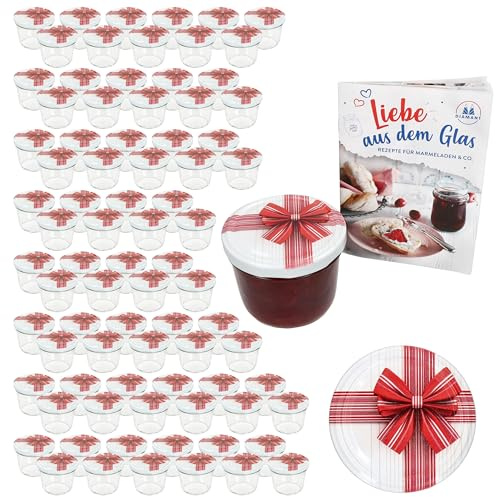 MamboCat 100er Set Sturzglas 230 ml mit Schraub-Deckel Geschenk I Einmachgläser + to 82 Deckel mit Diamant-Zucker-Rezept I Vorratsgläser einkochen & konservieren