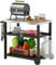 Outsunny Outdoor Grill Dining Cart 3-Shelf Movable Pizza Oven Table Stand with Stainless Steel Top, Portable BBQ Trolley Food Prep Outdoor Kitchen BBQ Station with Hooks Wheels Handle, Charcoal Grey