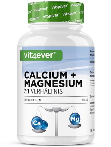 vit4ever Calcium 800 mg + Magnesium 400 mg (2 Tabletten) - 180 Tabletten - 3 Monatsvorrat - Kalzium + Magnesium-Komplex im 2:1 Verhältnis - Vegan - Laborgeprüft - Hochdosiert