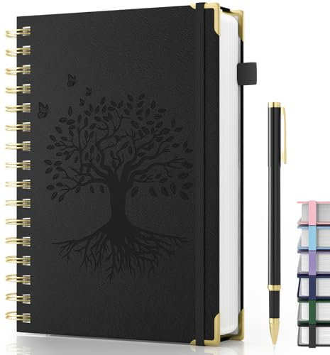 Smarpau Spiral Notizbuch A5 mit Stift, 240 Seiten Hardcover Lined Journal mit 100gsm Premium-Papier, Der Collegeblock Notizblock Eignet Sich Zum Schreiben Und Notieren, 14.5 x 21 cm-Schwarz