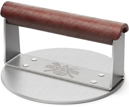 6 Heavy Duty Stainless Steel Smash Burger Press, 3mm Thick Burger Smasher | Non Stick, Heat Resistant Wood Handle for Grill Griddle, Hamburger Bacon Steak Meat Patty Maker