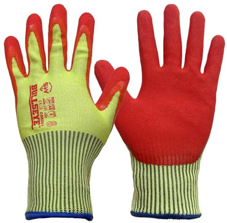 QEARSAFETY 2 Pair Cut Resistance Work Safety Gloves, Nitrile Rubber Palm Coated,Protection Against Cuts and Enhanced Grip, Red Palm and High Visibility Yellow Back (XXL)
