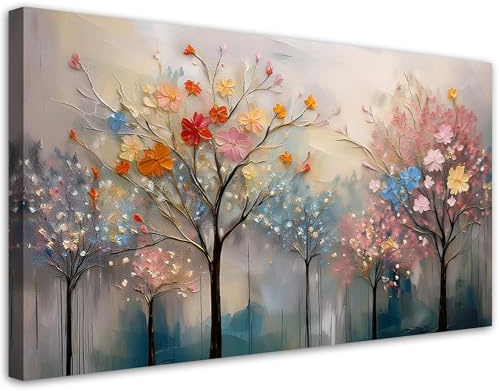 Feeby Bilder - Foto Geschenk - Blühende Bäume Gemalte Blumen - 120x60 1tlg - Leinwandbilder Wohnzimmer - Wandbild über dem Bett - Bild Schlafzimmer - Aesthetic Zimmer Deko - Modern Pictures