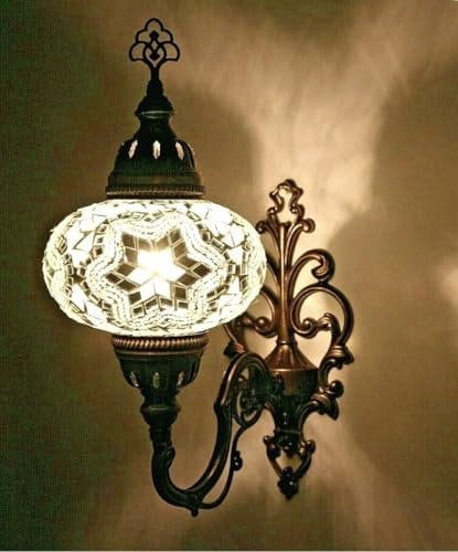 Wandleuchte Orientalische Marokkanische Mosaik Wandlampe Handgefertigte Türkische Dekorative Mosaiklampe L Groß Glaskugel (Weiß)