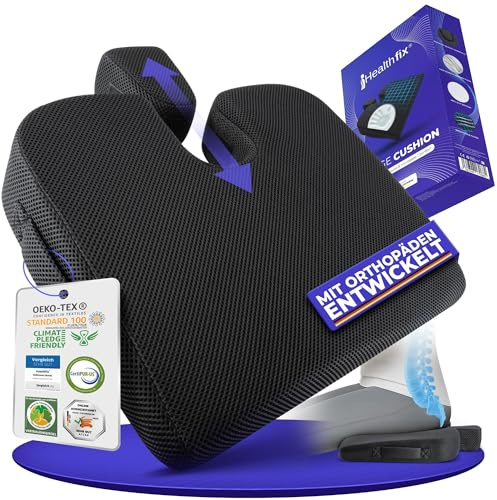 Healthfix® Keilkissen zur Verbesserung der Sitzhaltung - Bequemes ergonomisches Sitzkeil für Stuhl, Auto & Co. | Orthopädisches Sitzkissen mit Optimalem Memory-Foam Härtegrad (Soft (45-70 KG))