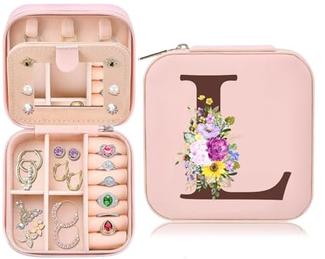 Kleine Schmuckkästchen für Damen, Tragbarer Reise Schmuckbox, PU Leder Mini Schmuckaufbewahrung für Ohrringe, Ringe, Halsketten, Hochzeit Geburtstag Weihnachten Geschenk für Frauen Mädchen, Rosa(L)